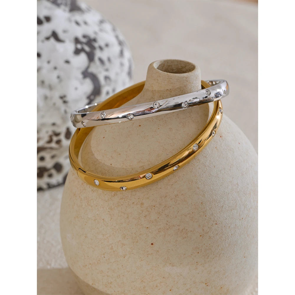 Cubic Zirconia Geometric Bracelet — Gold-Plated Stainless Steel with Cubic Zirconia · PS2150