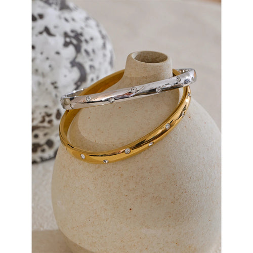 Cubic Zirconia Geometric Bracelet — Gold-Plated Stainless Steel with Cubic Zirconia · PS2150