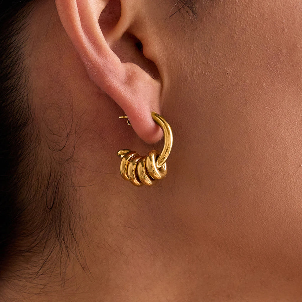 Two-Tone C-Shaped Hoop Earrings — Stainless Steel · PS354