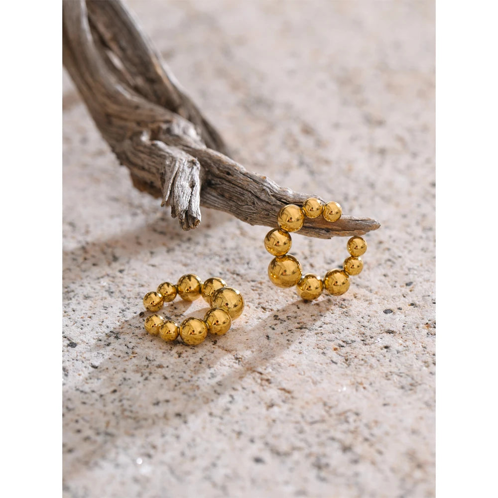 Beaded Geometric Earrings — Gold-Plated 316L Stainless Steel · PS2155