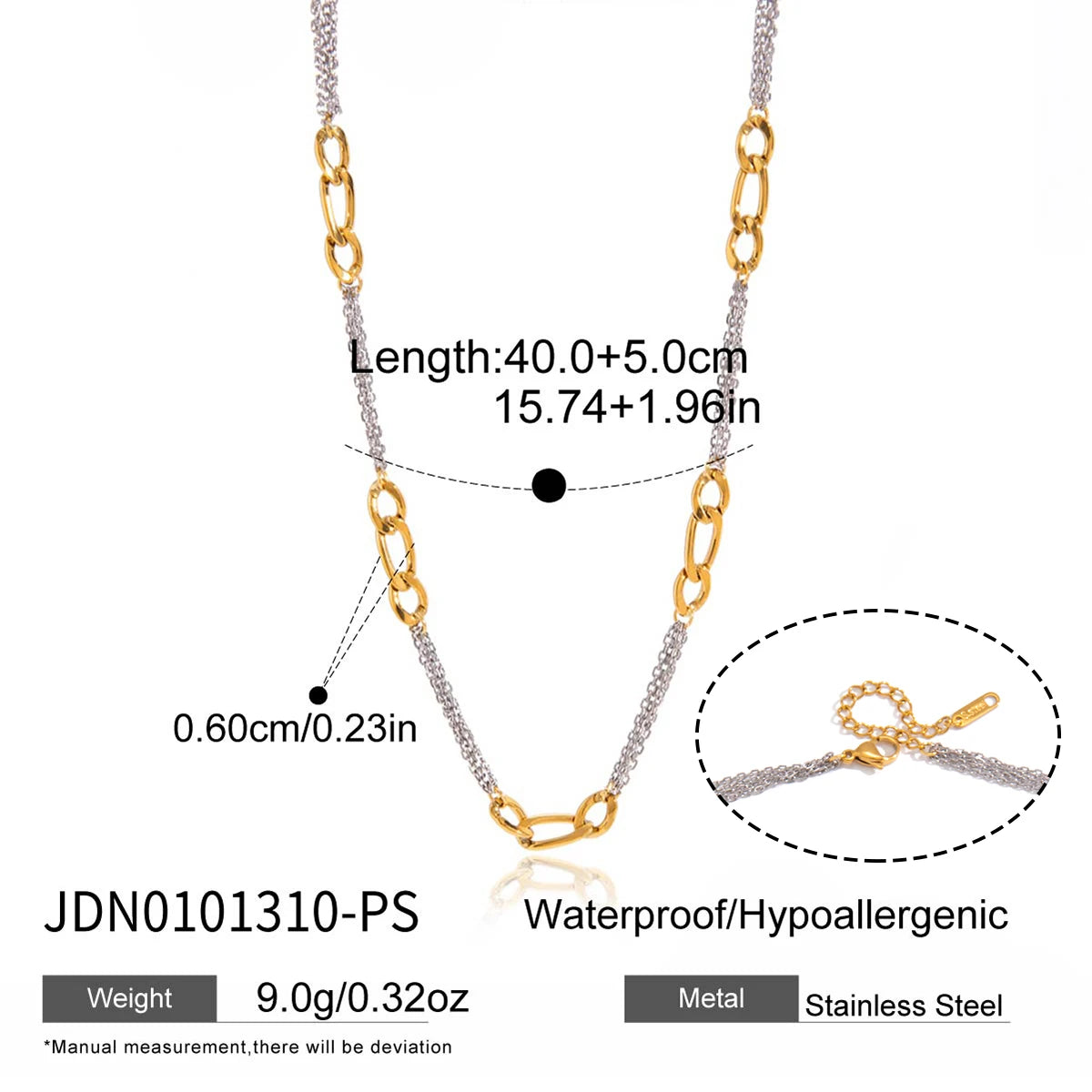 Two-Tone Figaro Chain Necklace — Stainless Steel · PS357