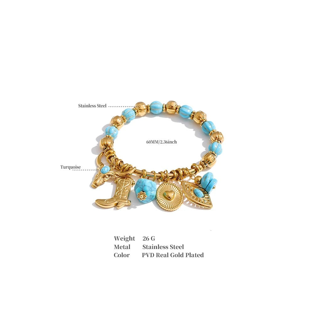 Natural stone heart beaded necklace in gold-plated stainless steel with natural stone.
