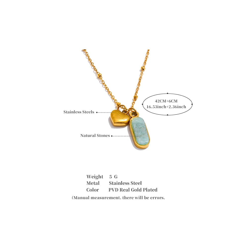 Natural stone heart geometric necklace in gold-plated stainless steel with natural stone.