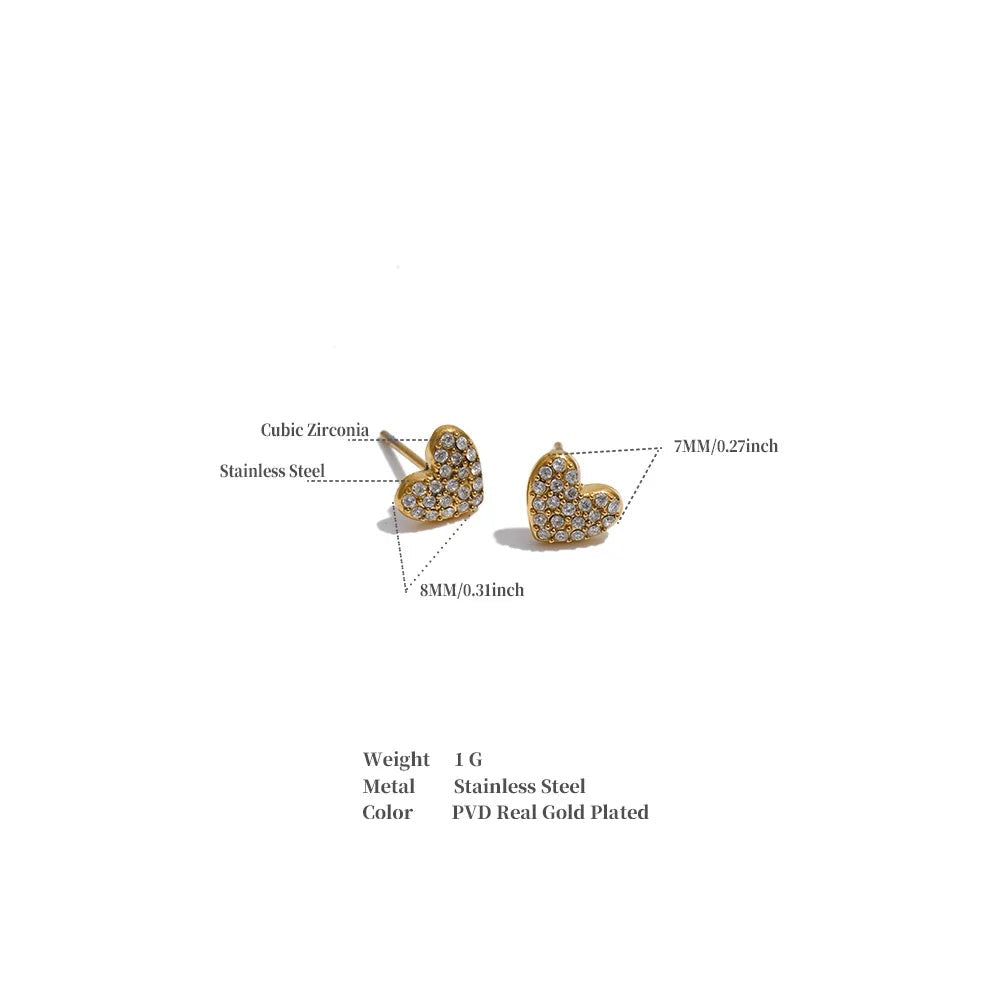 Cubic Zirconia Heart Earrings — Gold-Plated Stainless Steel with Cubic Zirconia · PS1324