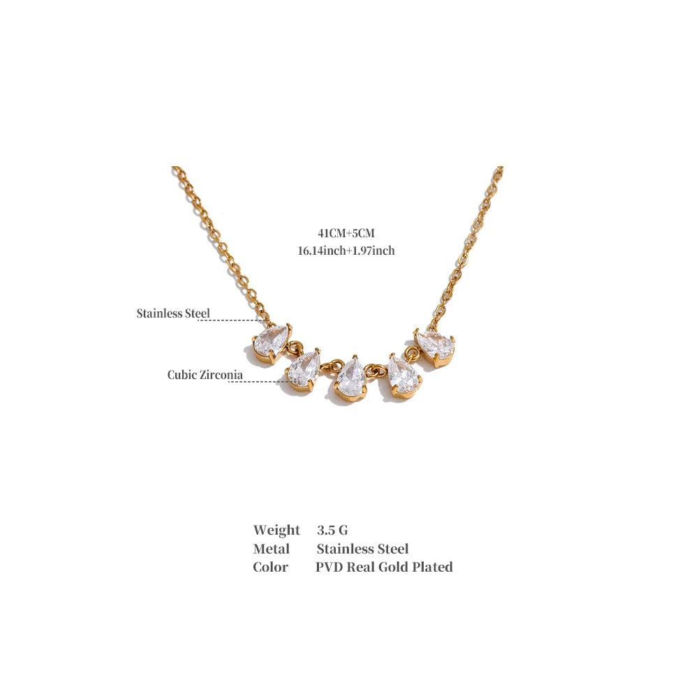 Cubic zirconia geometric necklace in gold-plated stainless steel with cubic zirconia.