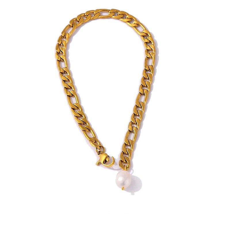 Gold-plated chain anklet with a pearl.