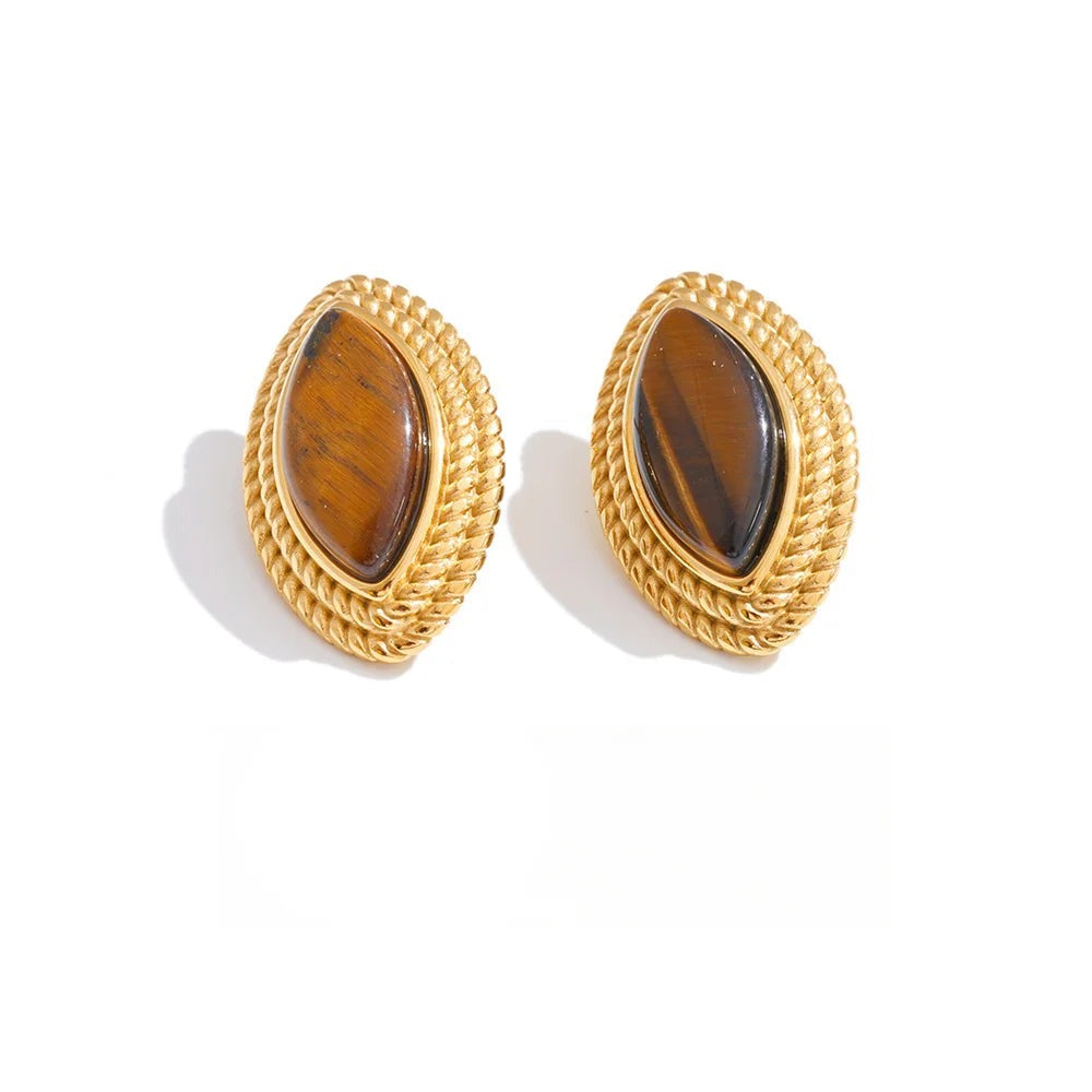 Gold-plated stainless steel earrings with natural stone accents.