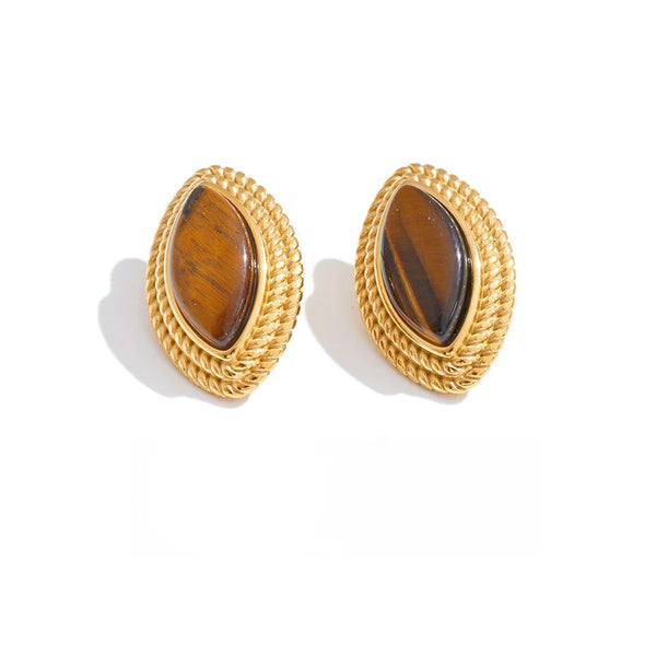 Gold-plated stainless steel earrings with natural stone accents.