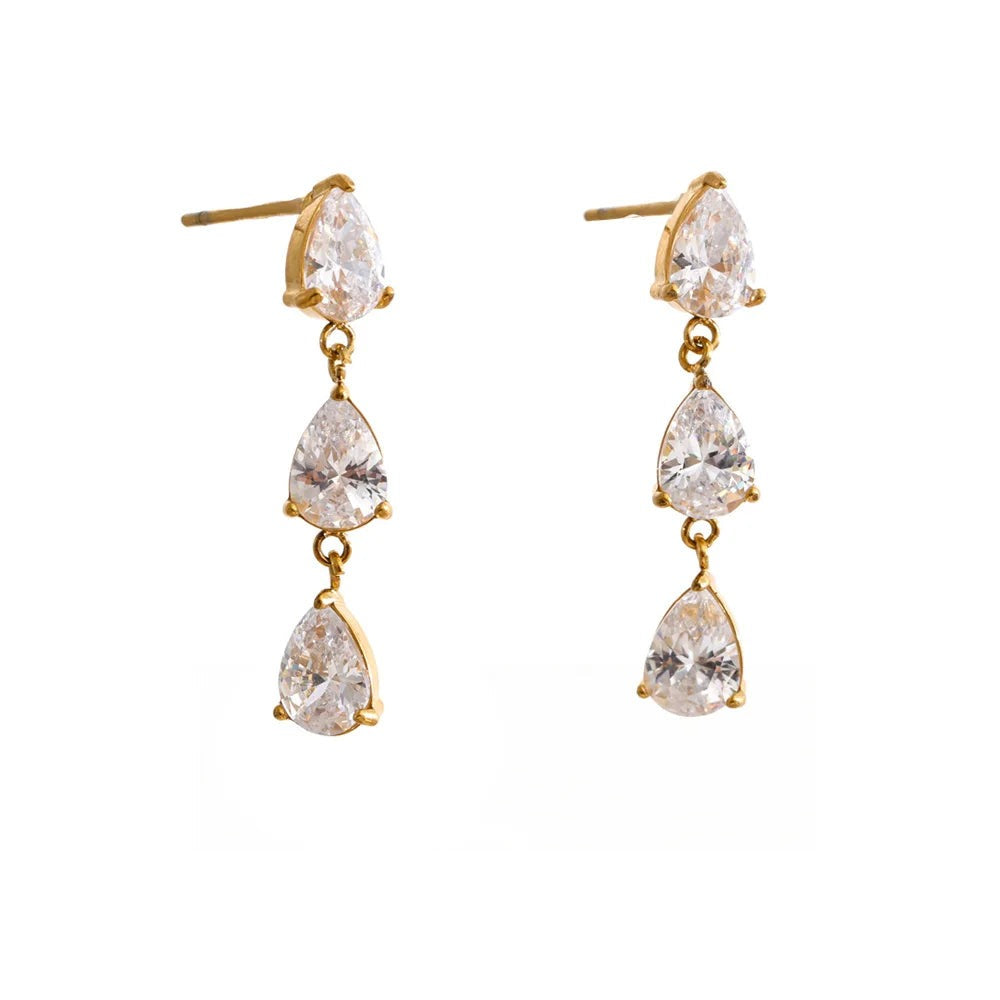 Cubic Zirconia Geometric Earrings — Gold-Plated Stainless Steel with Cubic Zirconia · PS1410