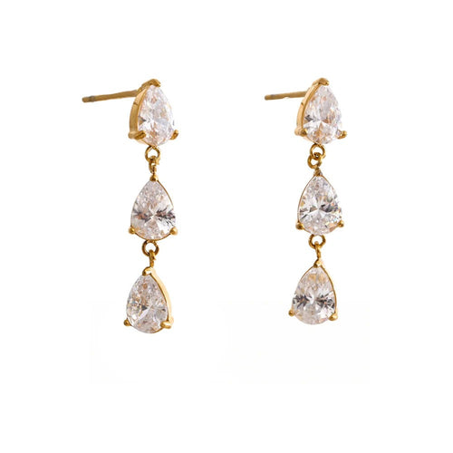 Cubic Zirconia Geometric Earrings — Gold-Plated Stainless Steel with Cubic Zirconia · PS1410