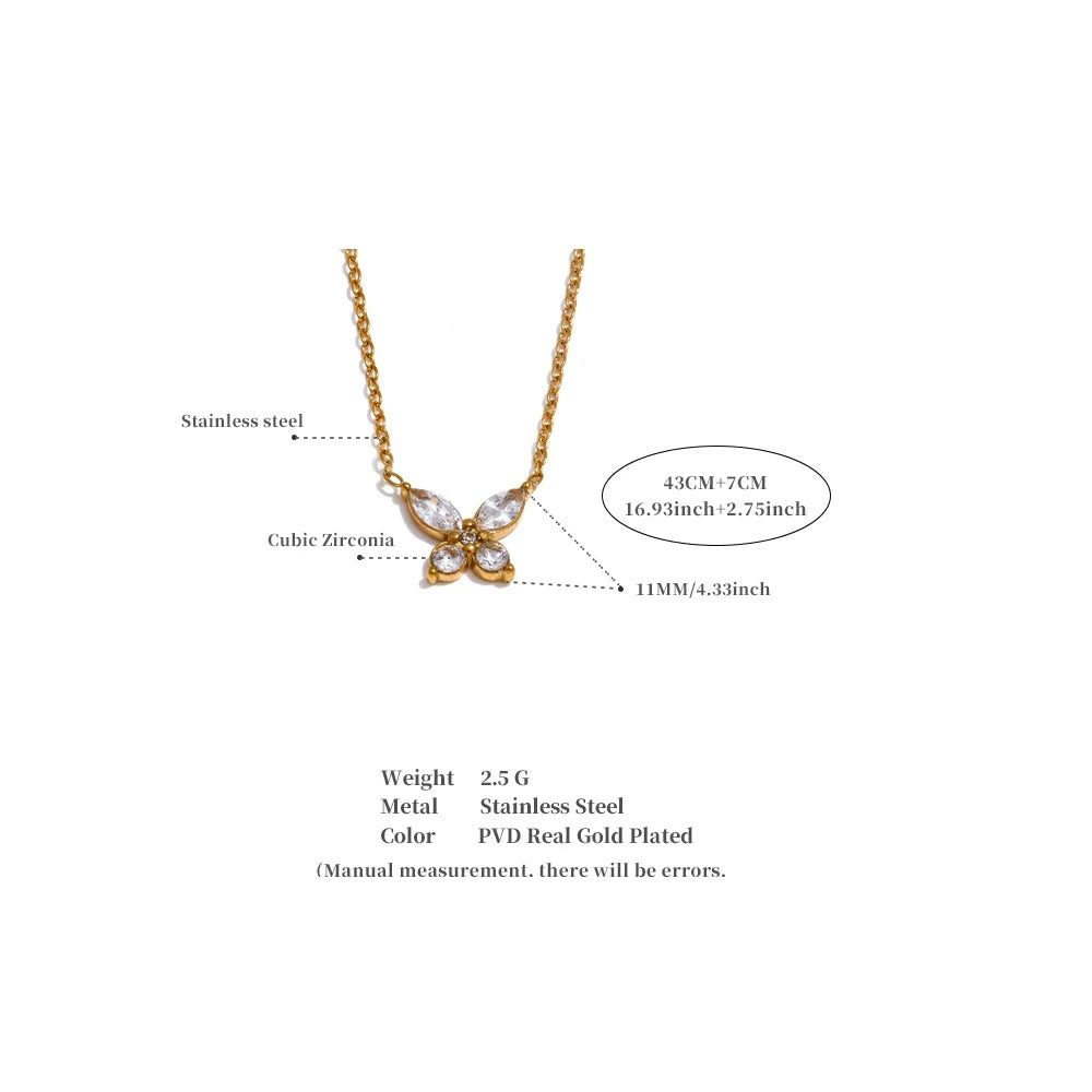 Cubic zirconia butterfly necklace in gold-plated stainless steel with cubic zirconia.