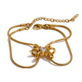 Cubic Zirconia Flower Geometric Bracelet — Gold-Plated Stainless Steel with Cubic Zirconia · PS1406