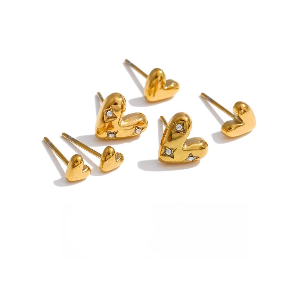 Cubic Zirconia Heart Earrings — Gold-Plated Stainless Steel with Cubic Zirconia · PS1134