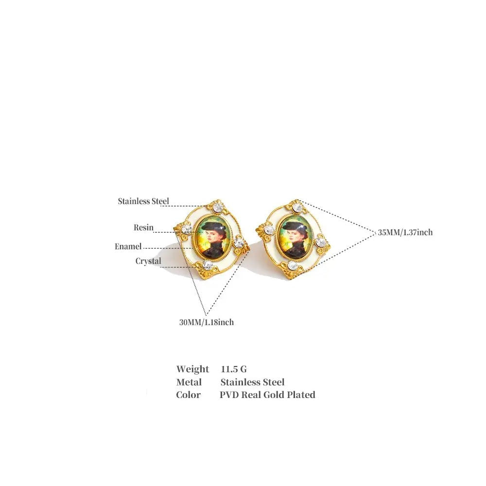 Resin crystal geometric earrings in gold-plated stainless steel with resin and crystal.