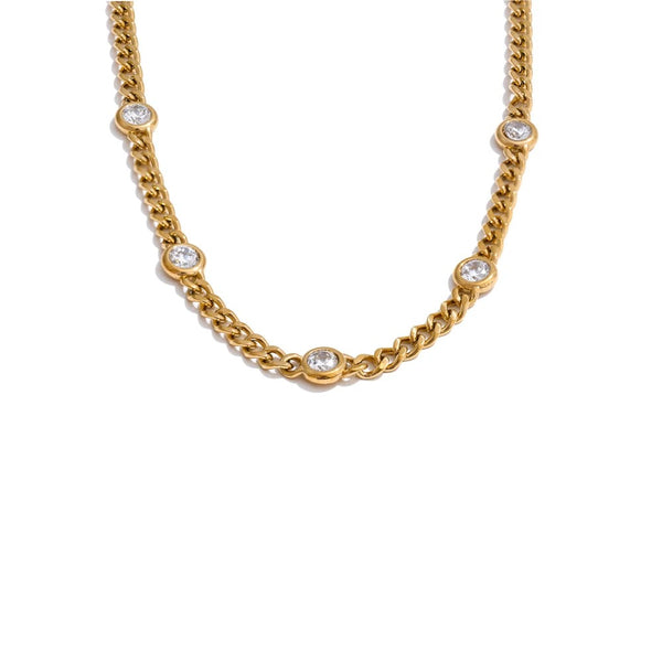 Gold-plated stainless steel necklace with cubic zirconia stones.