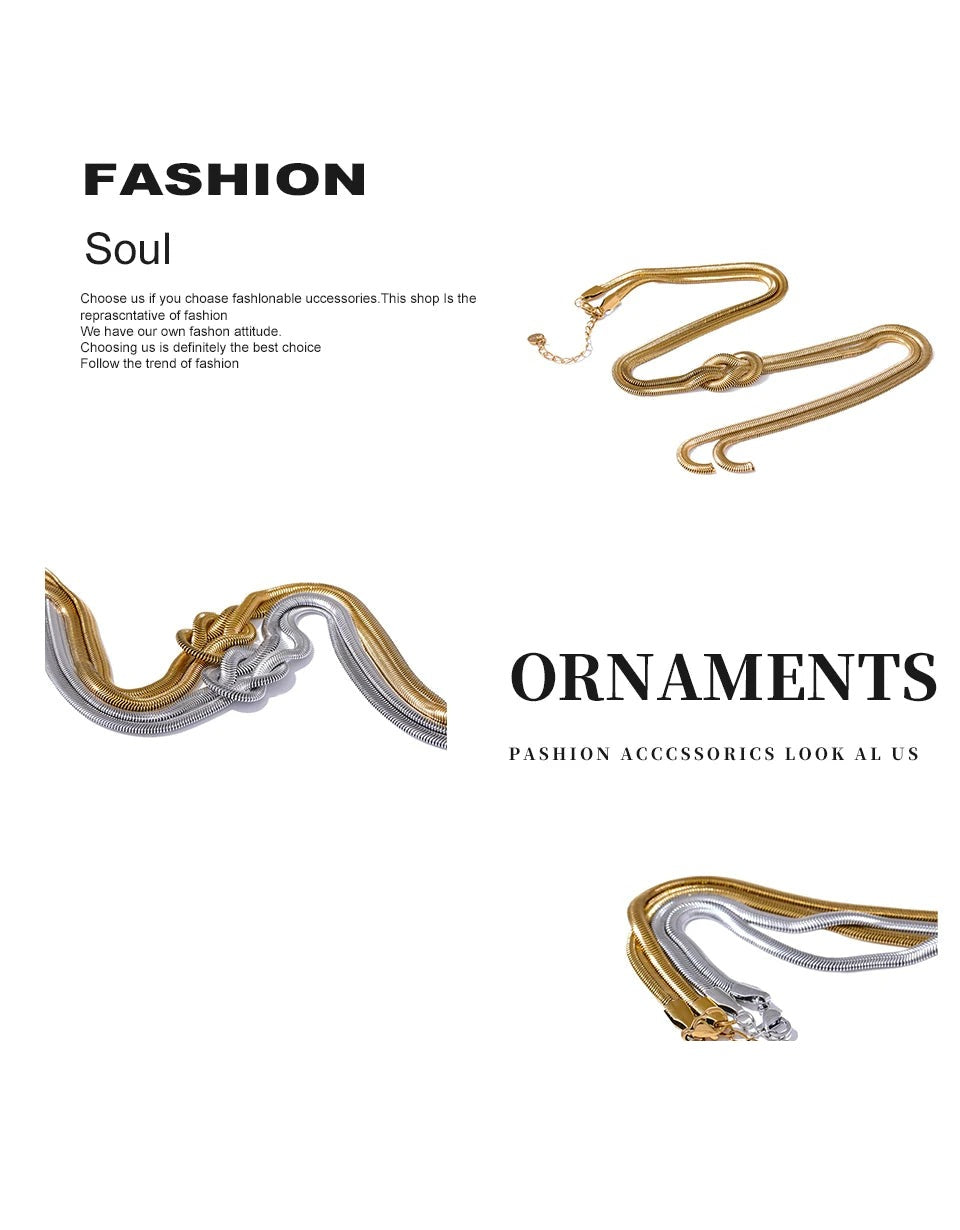 Snake geometric chain necklace in gold-plated stainless steel.