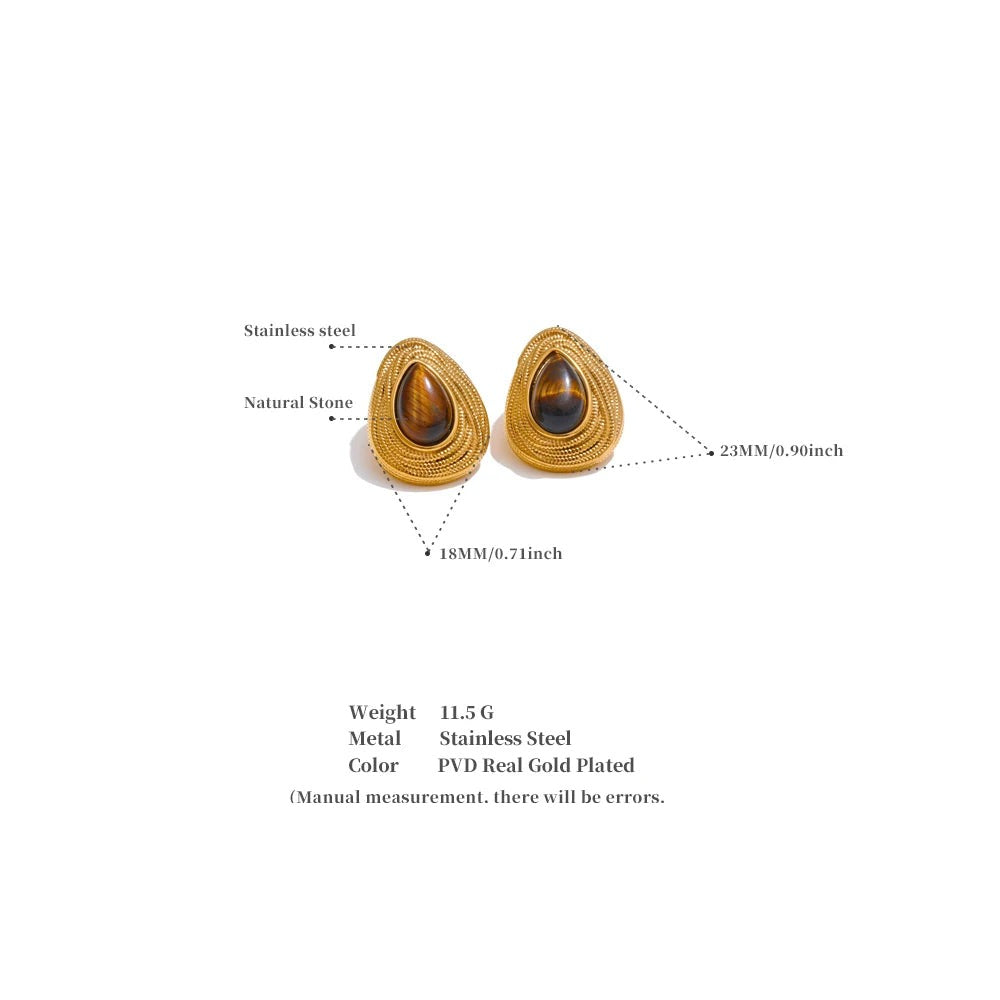 Natural stone geometric earrings in gold-plated stainless steel with natural stone.