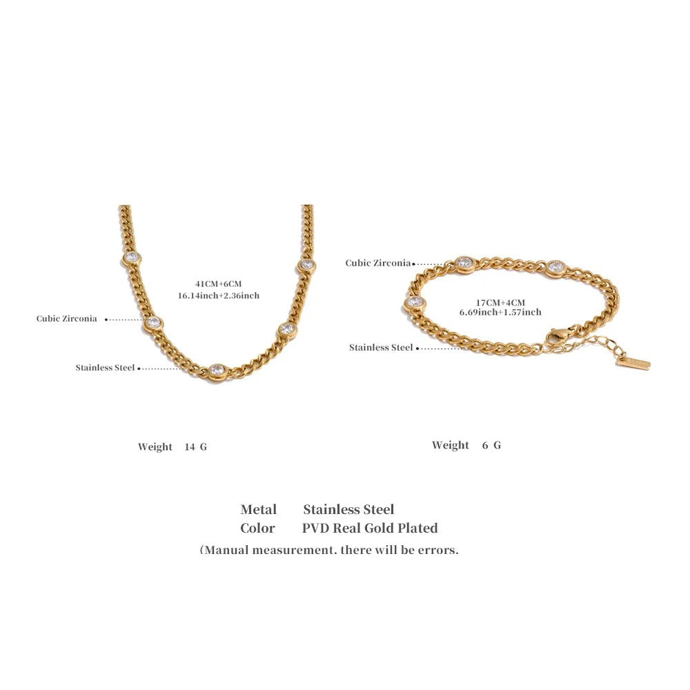 Cubic zirconia geometric chain necklace in gold-plated stainless steel with cubic zirconia.