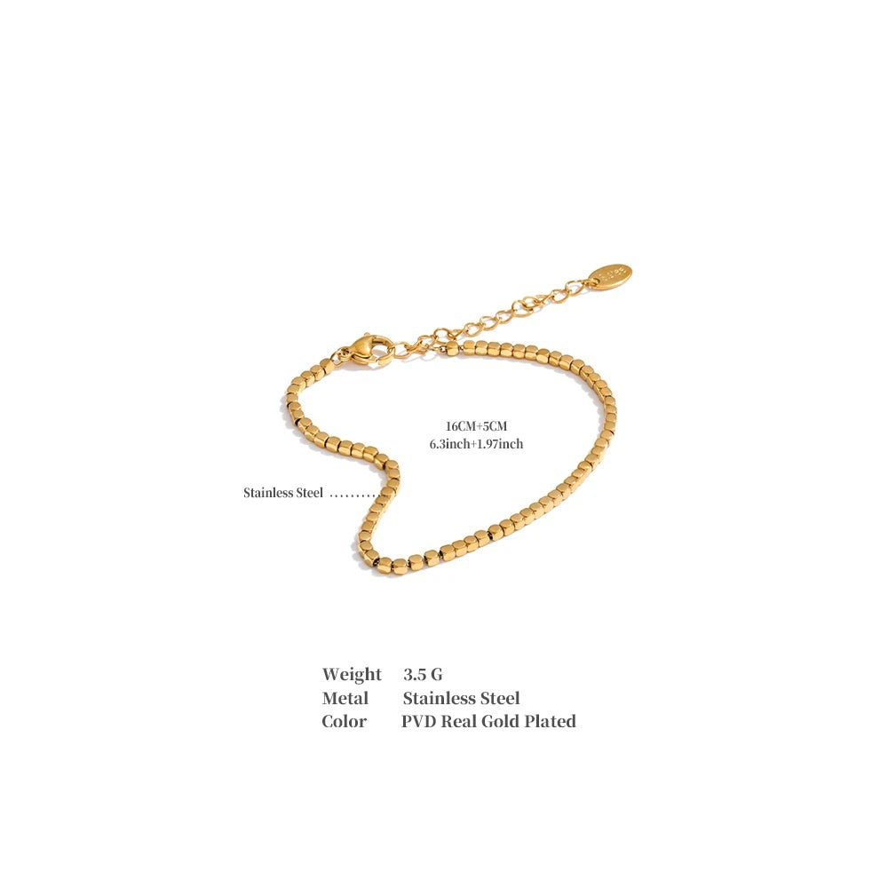 Beaded Geometric Chain Bracelet — Gold-Plated Stainless Steel · PS1030