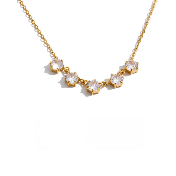 Gold-plated stainless steel necklace with cubic zirconia stones.
