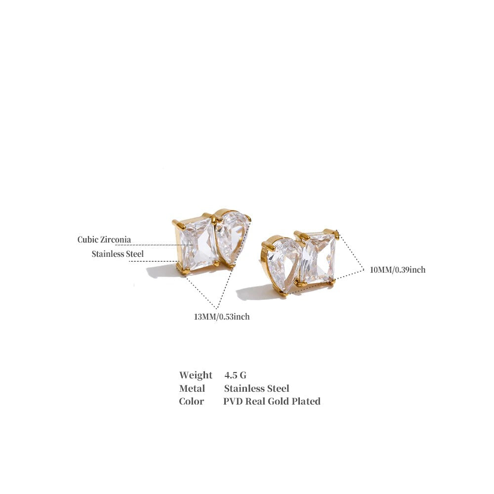 Cubic Zirconia Geometric Earrings — Gold-Plated Stainless Steel with Cubic Zirconia · PS1388
