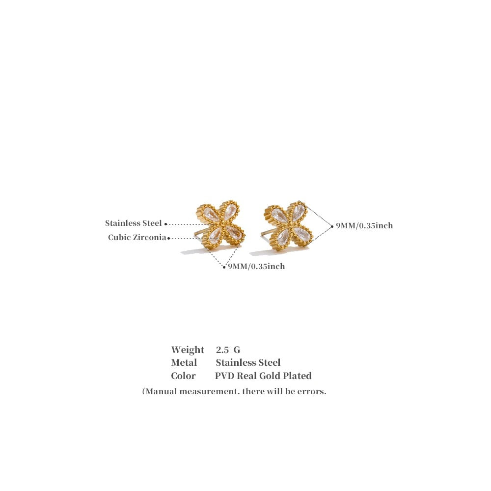 Cubic zirconia flower earrings in gold-plated stainless steel with cubic zirconia.