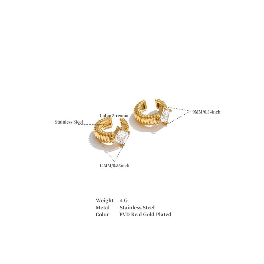 Cubic Zirconia Geometric Earrings — Gold-Plated Stainless Steel with Cubic Zirconia · PS1505