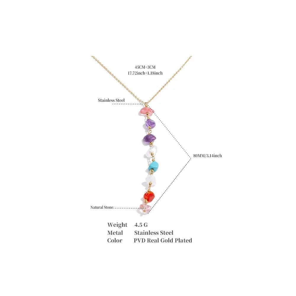 Resin natural stone multi-color necklace in gold-plated stainless steel with natural stone and resin.