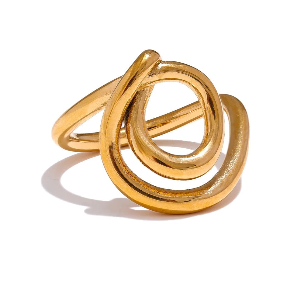 Gold-plated ring with a large loop design.