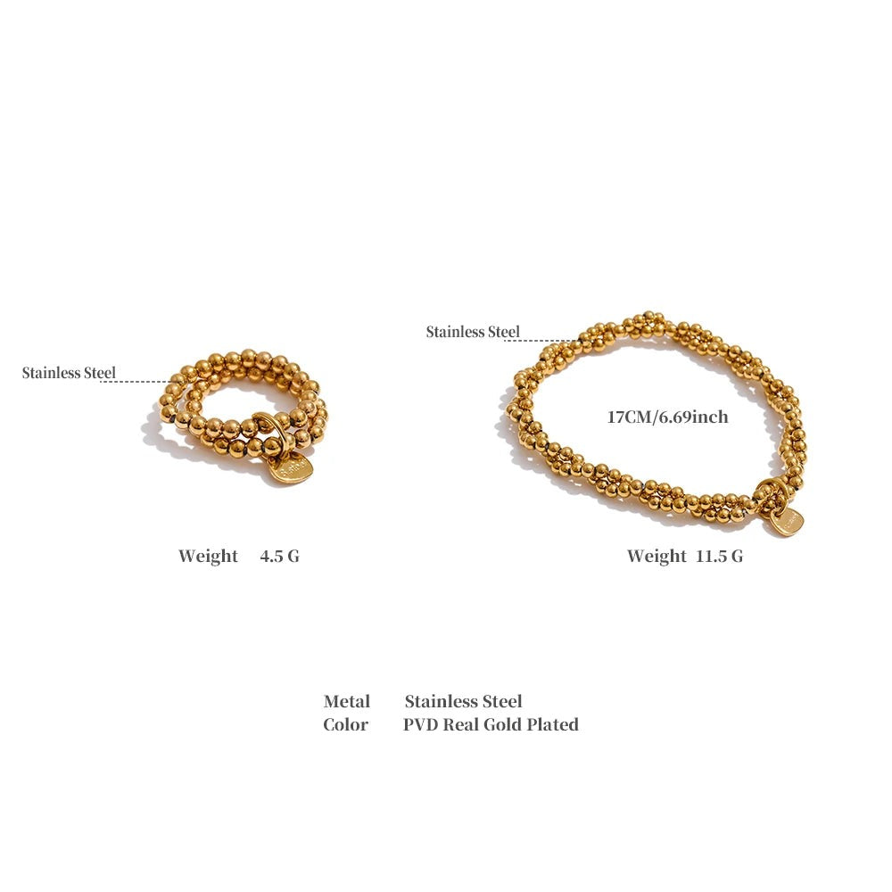 Beaded geometric bracelet in gold-plated stainless steel.
