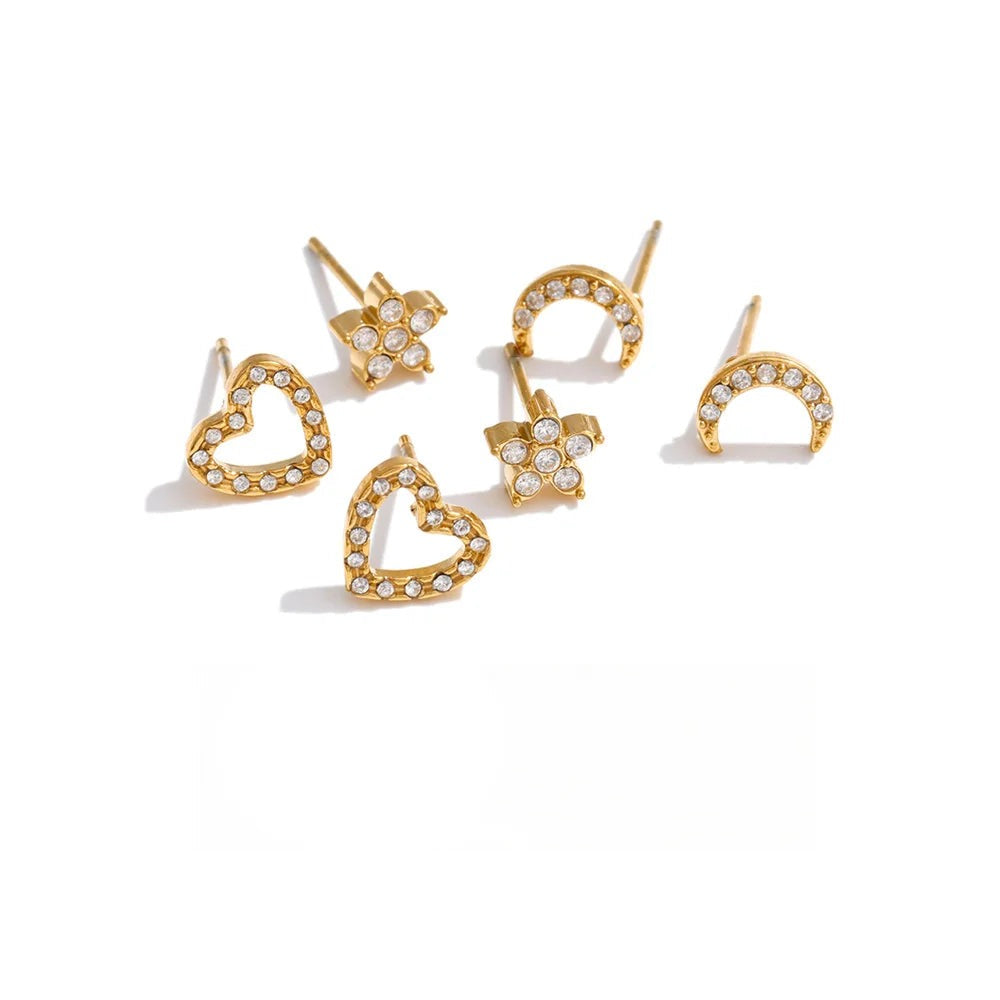 Cubic Zirconia Heart Star Earrings — Gold-Plated Stainless Steel with Cubic Zirconia · PS1112