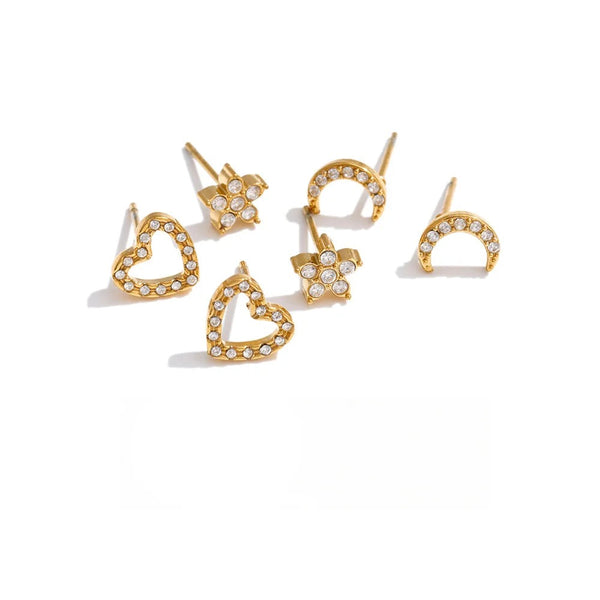 Cubic Zirconia Heart Star Earrings — Gold-Plated Stainless Steel with Cubic Zirconia · PS1112