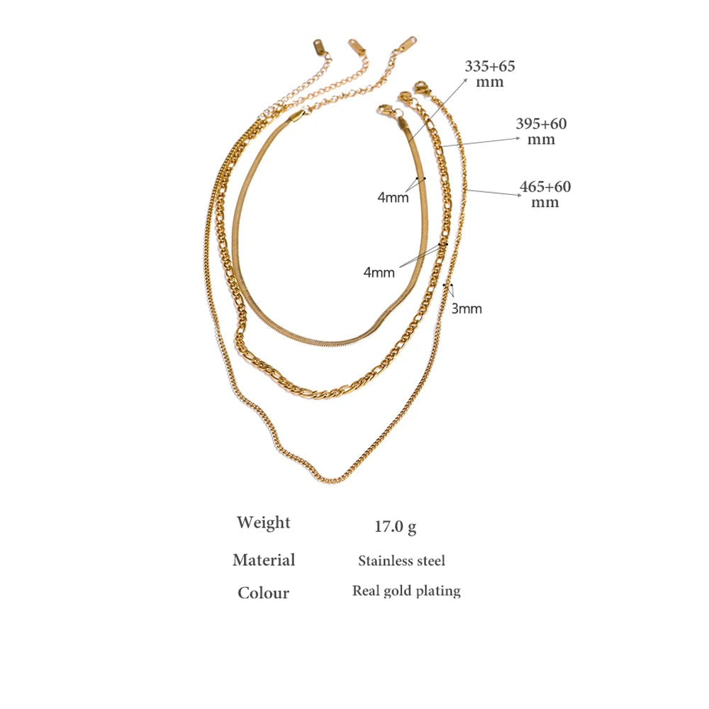 Geometric chain layered necklace in gold-plated stainless steel.