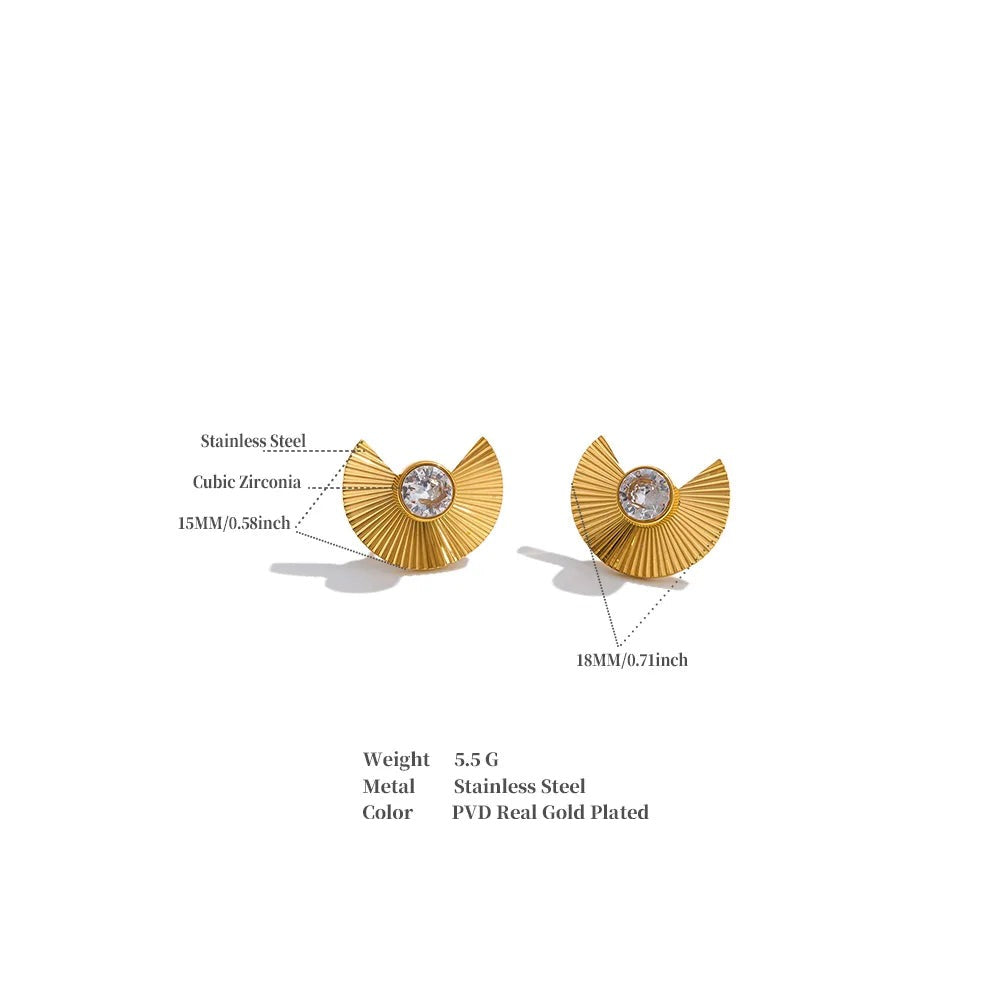 Cubic Zirconia Geometric Earrings — Gold-Plated Stainless Steel with Cubic Zirconia · PS1101