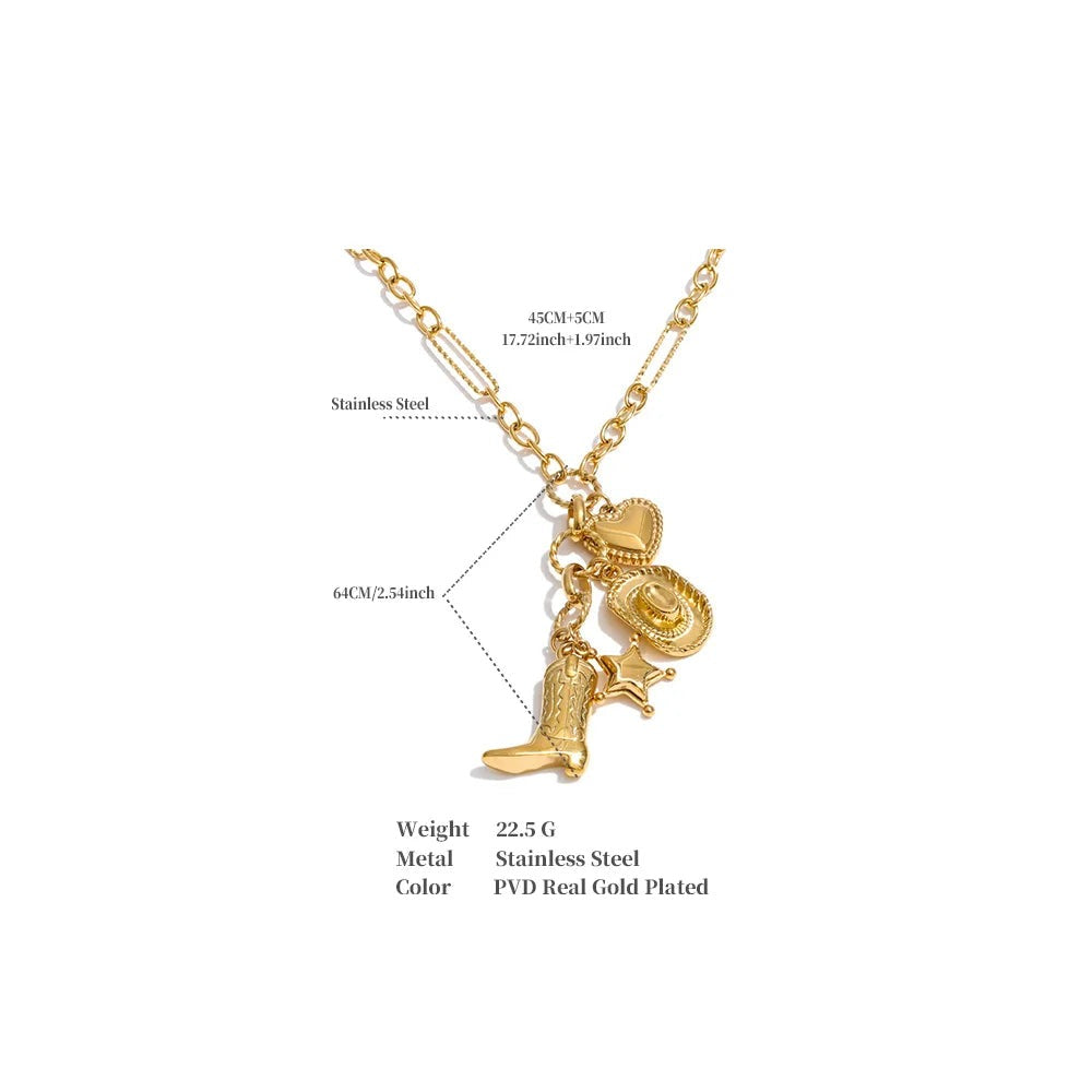 Heart star geometric necklace in gold-plated stainless steel.