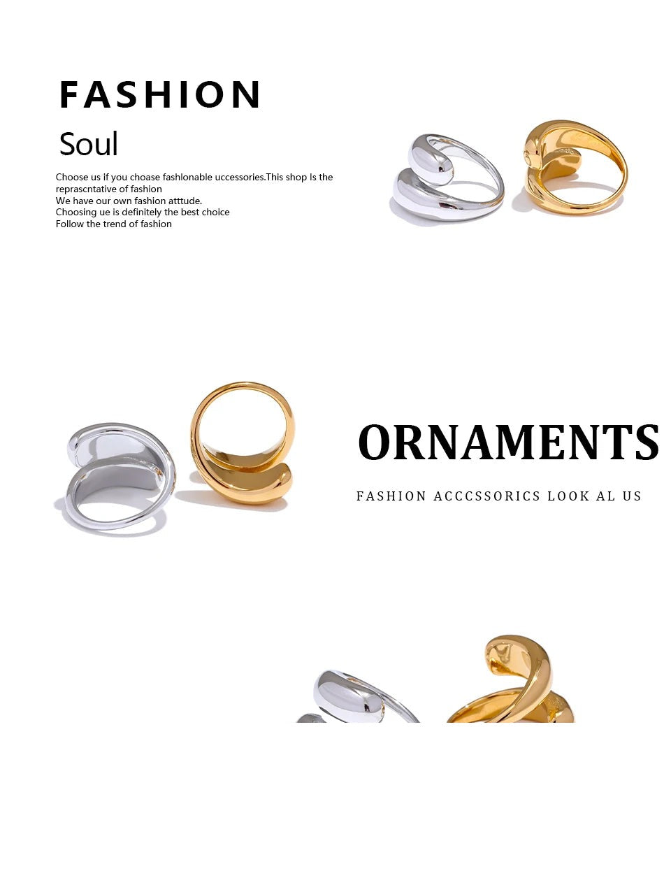 Geometric ring in 18K gold-plated stainless steel.