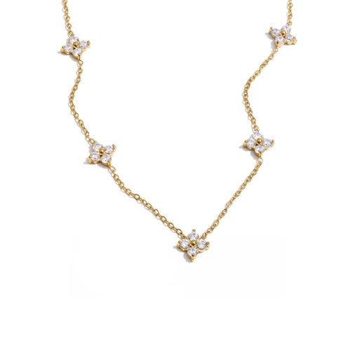 Gold-plated stainless steel necklace with cubic zirconia stones.