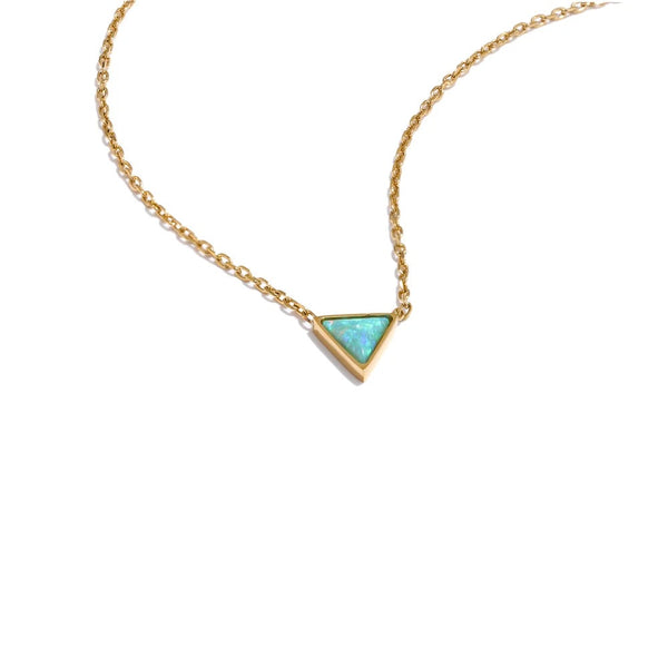Gold-plated stainless steel necklace with a blue stone pendant.