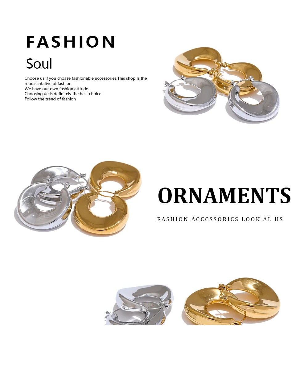 Minimalist geometric earrings in gold-plated stainless steel.