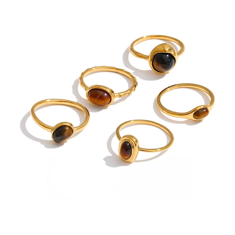 Gold-plated stainless steel rings with natural stones.