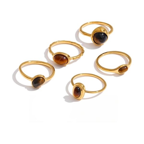 Gold-plated stainless steel rings with natural stones.