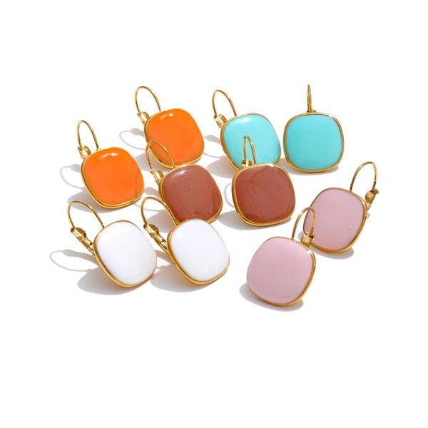 Gold-plated stainless steel earrings with enamel in a variety of colors.