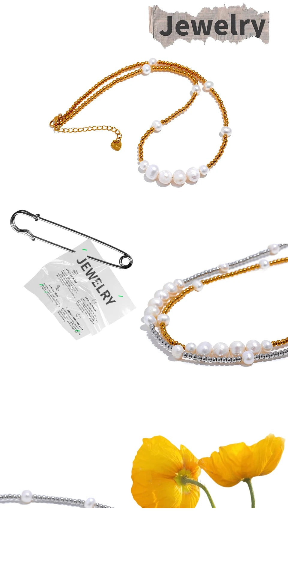Freshwater pearl geometric necklace in gold-plated stainless steel with freshwater pearl.