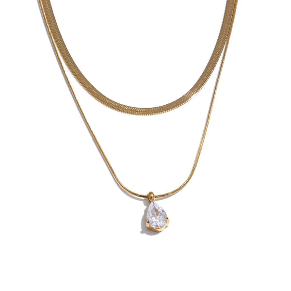 Gold-plated stainless steel necklace with cubic zirconia.
