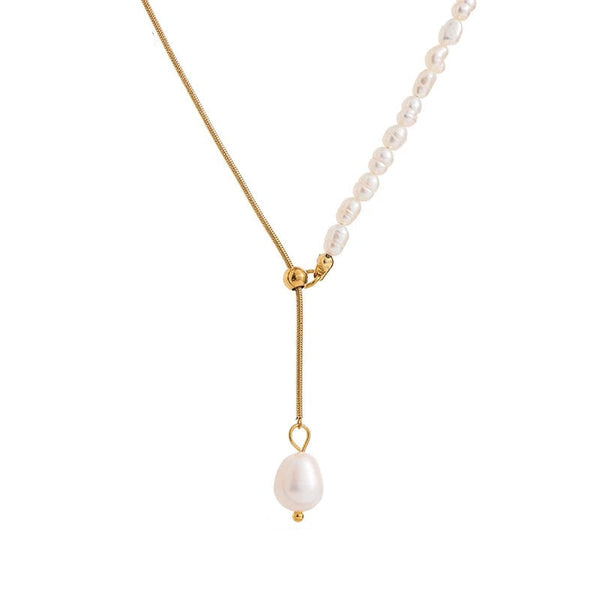 Gold-plated stainless steel necklace with freshwater pearl pendant.