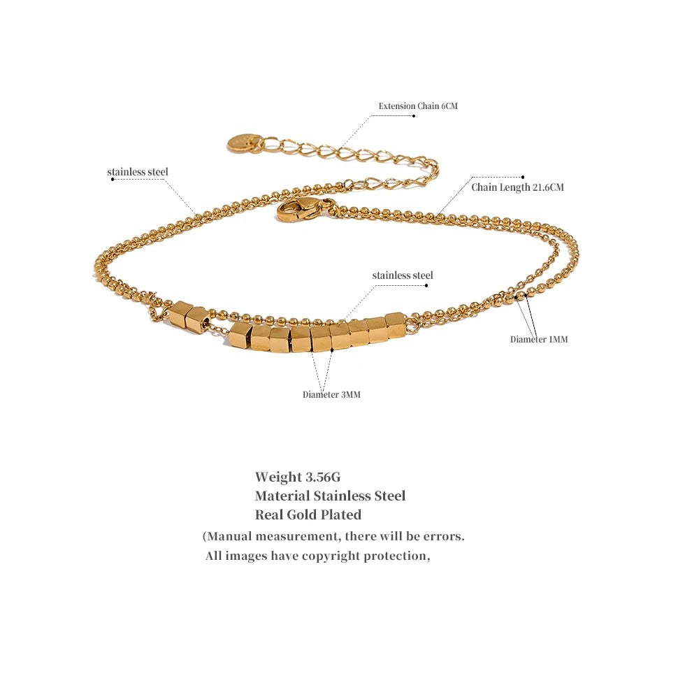 Beaded Geometric Chain Anklet — Gold-Plated Stainless Steel · PS2297