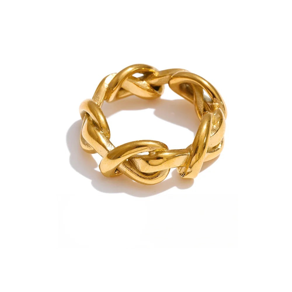 Gold-plated stainless steel ring with a chain link design.