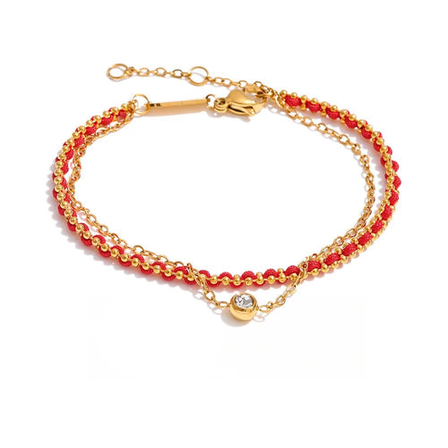 Black Cubic Zirconia Chain Bracelet — Gold-Plated Stainless Steel with Cubic Zirconia · PS1006