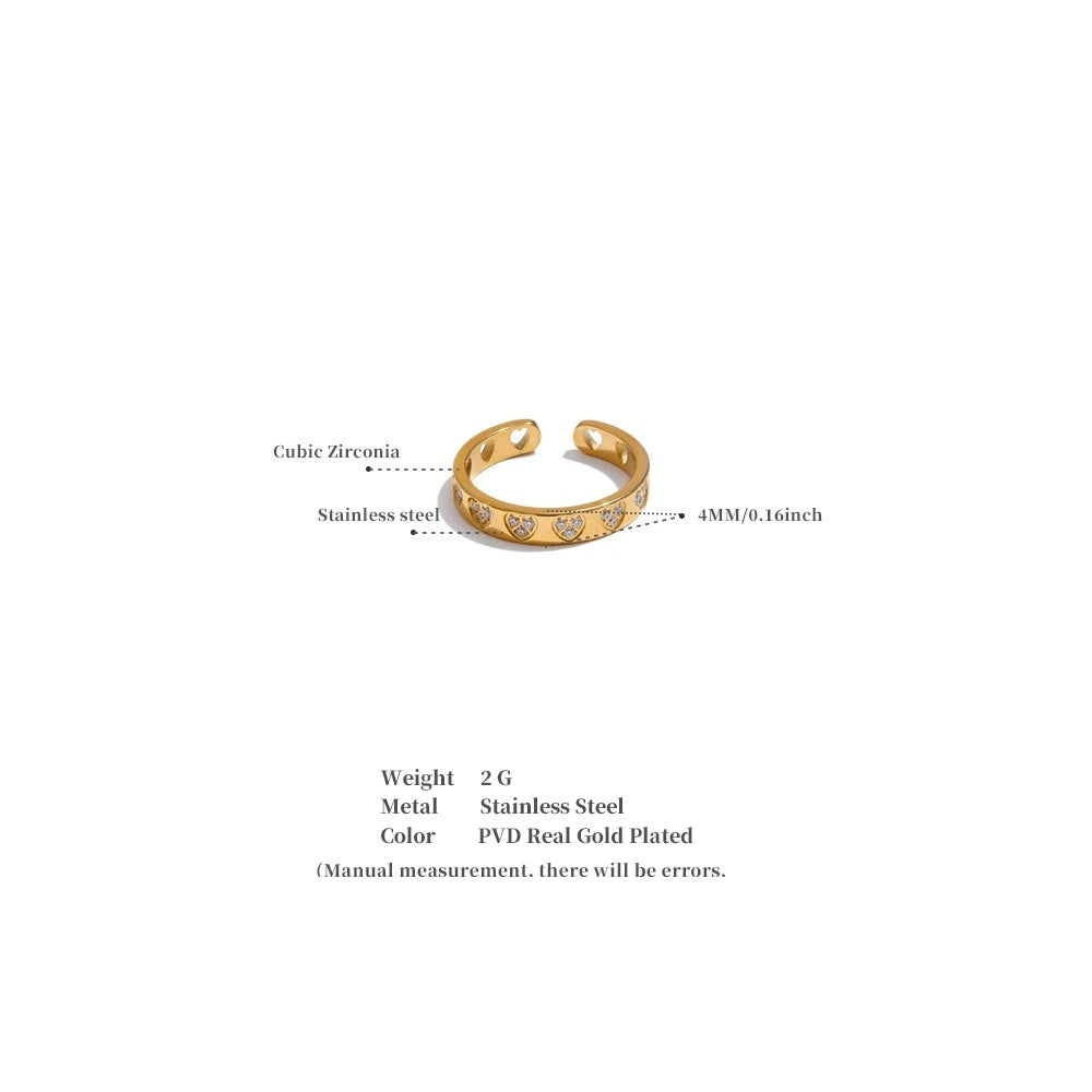 Cubic zirconia heart ring in gold-plated stainless steel with cubic zirconia.