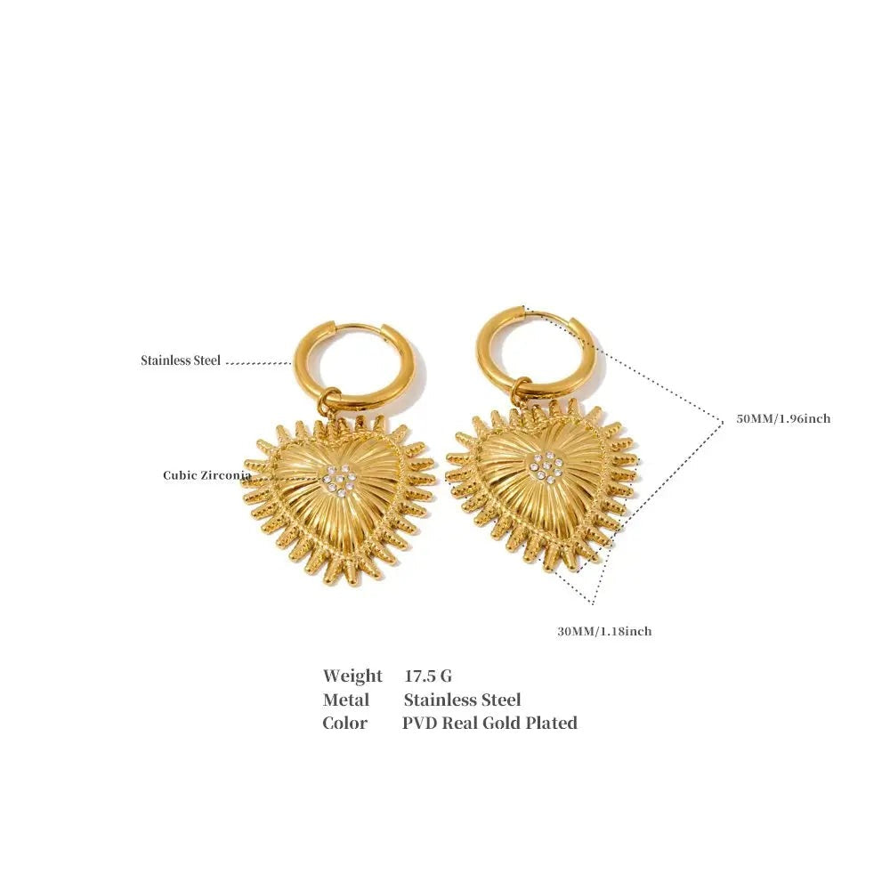 Cubic Zirconia Heart Earrings — Gold-Plated Stainless Steel with Cubic Zirconia · PS1622